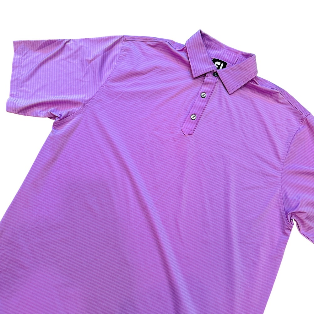 FootJoy Polo Mens Large Purple Striped Short Sleeve Performance Golf Polo Shirt